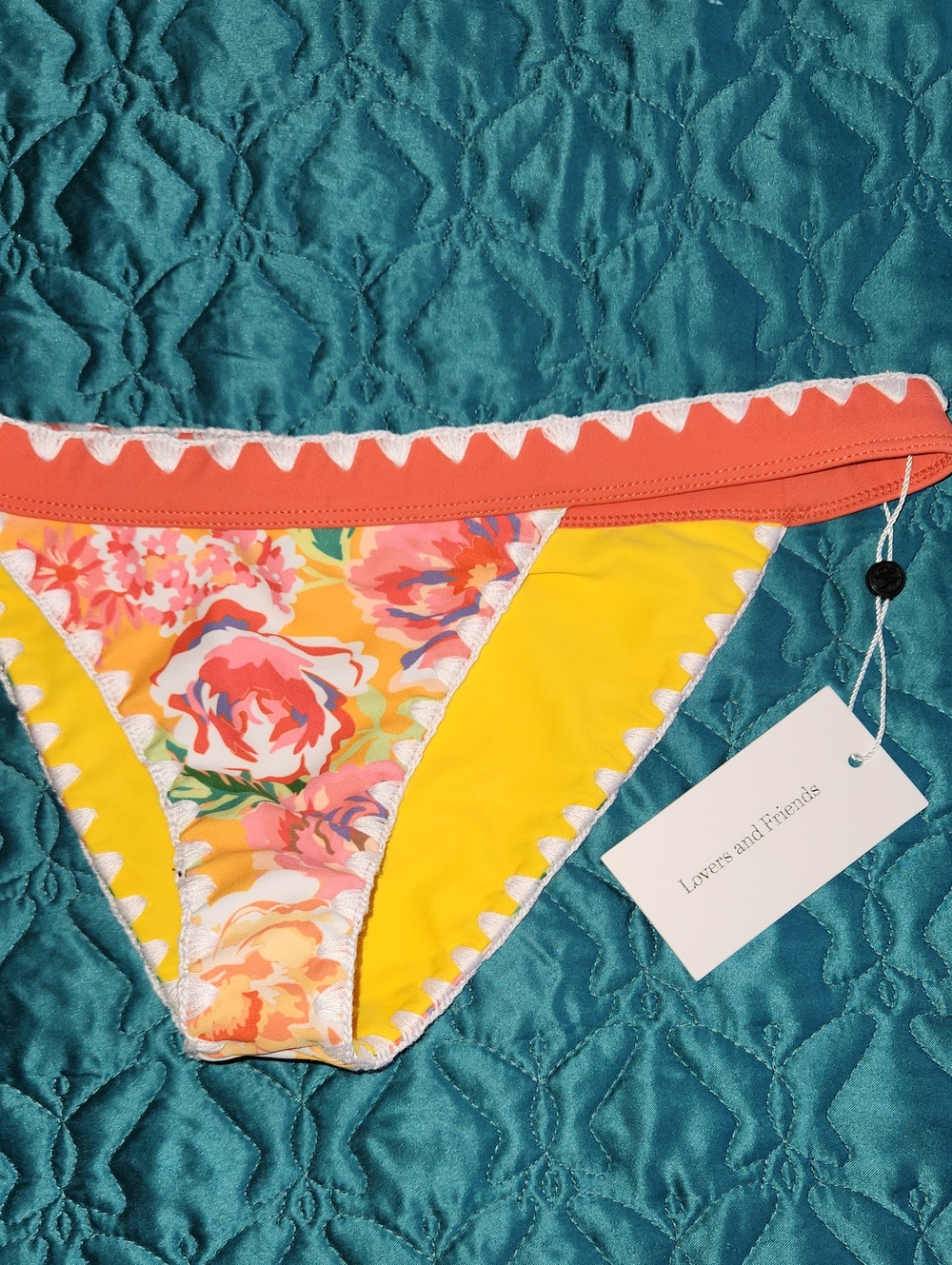 NWT Lovers + Friends Floral Yellow & Coral Bikini Bottom Size Medium
